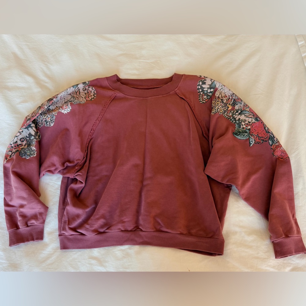 Lollys Laundry Dusty Rose Batwing Sweater with Floral Sleeve Detail